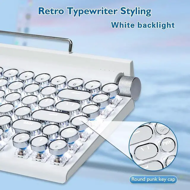 Alt view image 2 of 6 - Adventurers Retro Typewriter Keyboard, 75% Layout 83 Keys with Blue Switch,Bluetooth 5.0,Fixed Multi-Color Backlight,Hot-Swappable for PC/Laptops/Mac/ipad(White)