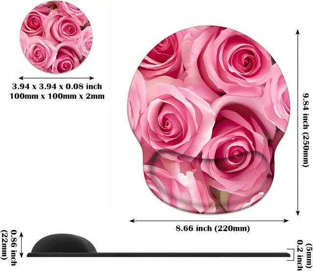 Alt view image 3 of 6 - Ergonomic Mouse Pad Wrist Support with Coasters Set, Cute Large Wrist Rest Pad with Non-Slip PU Base for Laptop Computer Home Office Working Gaming Pain Relief, Pink Roses
