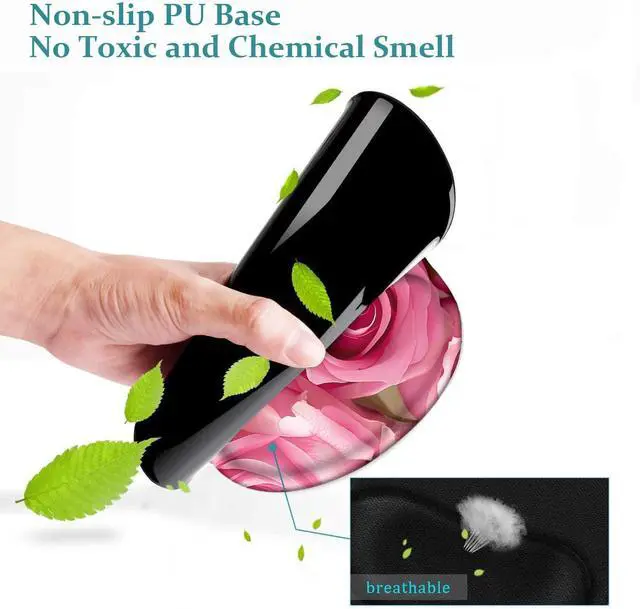Alt view image 5 of 6 - Ergonomic Mouse Pad Wrist Support with Coasters Set, Cute Large Wrist Rest Pad with Non-Slip PU Base for Laptop Computer Home Office Working Gaming Pain Relief, Pink Roses