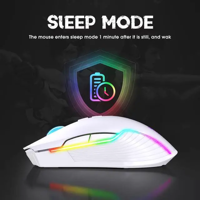 Alt view image 4 of 7 - PHNIXGAM RGB Backlight Rechargeable Wireless Gaming Mouse for PC, White | Ergonomic mouse, up to 3600 DPI, 7 non-programmable buttons, works with Vista/Linux/Mac, 2.4G USB included
