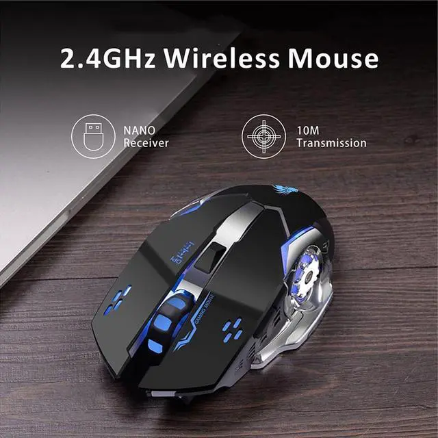 Alt view image 2 of 7 - Uciefy Q85 Rechargeable Wireless Gaming Mouse, Ergonomic Silent Mouse Black | 2.4GHz Optical, Quiet Click, 4 LED Light, Side Buttons, 3 Adjustable DPI, Ergonomic, Auto Sleeping, USB Receiver, Cordless