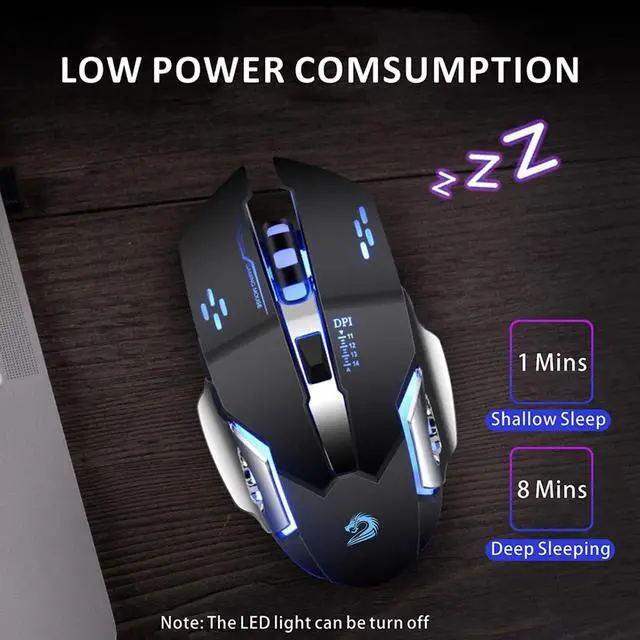 Alt view image 3 of 7 - Uciefy Q85 Rechargeable Wireless Gaming Mouse, Ergonomic Silent Mouse Black | 2.4GHz Optical, Quiet Click, 4 LED Light, Side Buttons, 3 Adjustable DPI, Ergonomic, Auto Sleeping, USB Receiver, Cordless