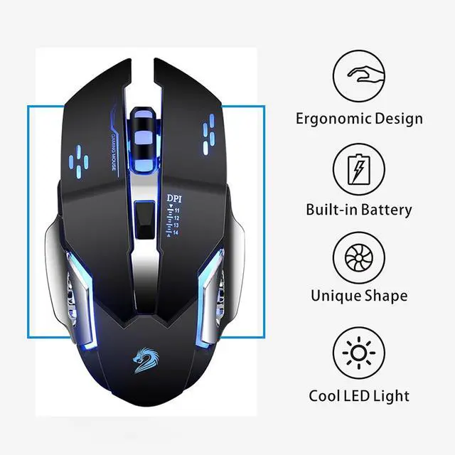Alt view image 6 of 7 - Uciefy Q85 Rechargeable Wireless Gaming Mouse, Ergonomic Silent Mouse Black | 2.4GHz Optical, Quiet Click, 4 LED Light, Side Buttons, 3 Adjustable DPI, Ergonomic, Auto Sleeping, USB Receiver, Cordless