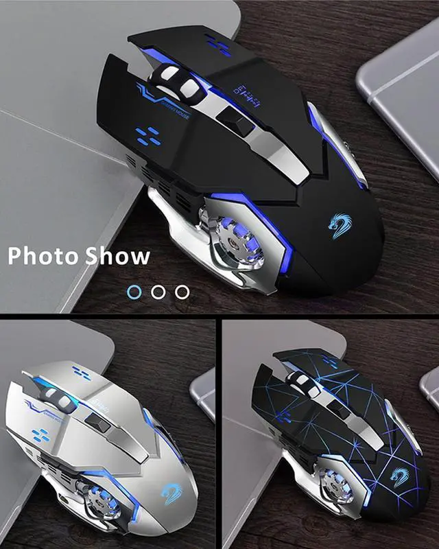 Alt view image 7 of 7 - Uciefy Q85 Rechargeable Wireless Gaming Mouse, Ergonomic Silent Mouse Black | 2.4GHz Optical, Quiet Click, 4 LED Light, Side Buttons, 3 Adjustable DPI, Ergonomic, Auto Sleeping, USB Receiver, Cordless