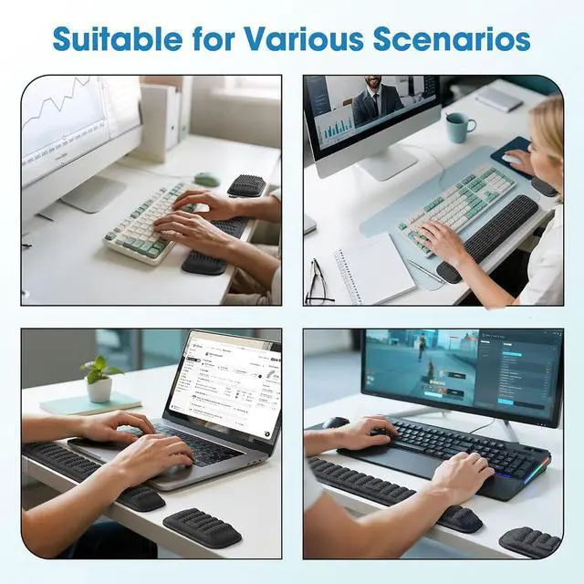 Alt view image 7 of 7 - MEKASS Ergonomic Wrist Rest for Keyboard and Mouse, Soft Memory Foam Keyboard Wrist Rest Set with Non-Slip Silicone Base, Easy Typing, Pain Relief, Comfort for Office, Work, Gaming (Classic Black)