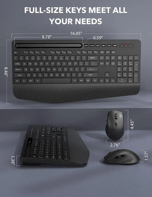 Alt view image 7 of 7 - Wireless Keyboard and Mouse Combo - Full-Sized, Ergonomic Wrist Rest | Phone Holder, Sleep Mode, 2.4G Quiet Keyboard for PC Laptop, Trueque KM23 Complete Work Setup for Office or Home