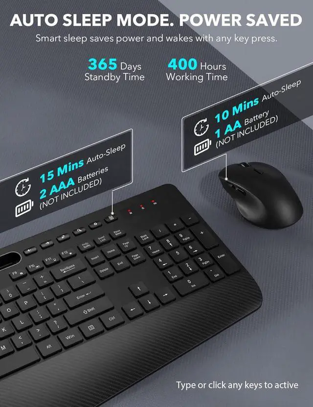 Alt view image 5 of 7 - Wireless Keyboard and Mouse Combo - Full-Sized, Ergonomic Wrist Rest | Phone Holder, Sleep Mode, 2.4G Quiet Keyboard for PC Laptop, Trueque KM23 Complete Work Setup for Office or Home