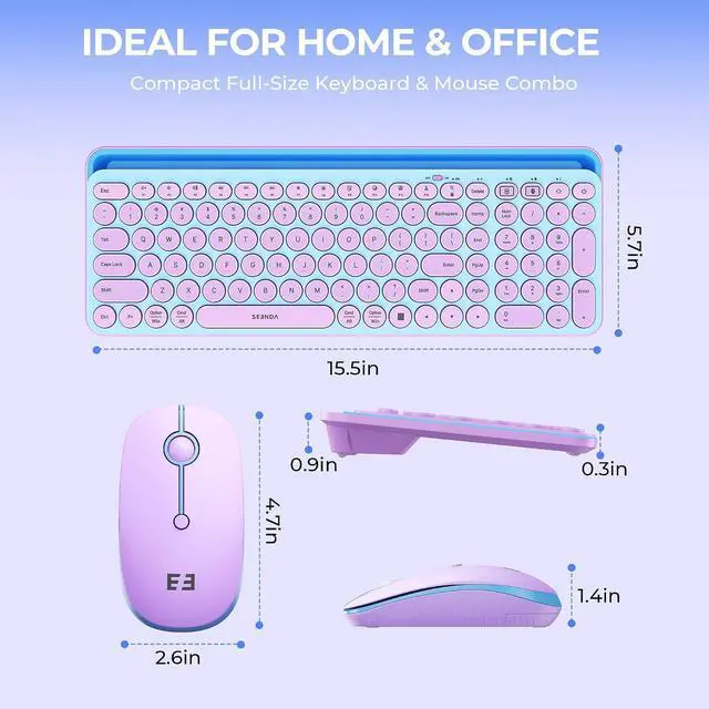 Alt view image 6 of 7 - seenda CTU-301 Bluetooth Keyboard and Mouse Combo for iPad,Blue&Purple | Bluetooth+2.4G combo with tablet holder, full-size keys and quiet clicks for iPad, iPhone, Mac, Windows and Android.