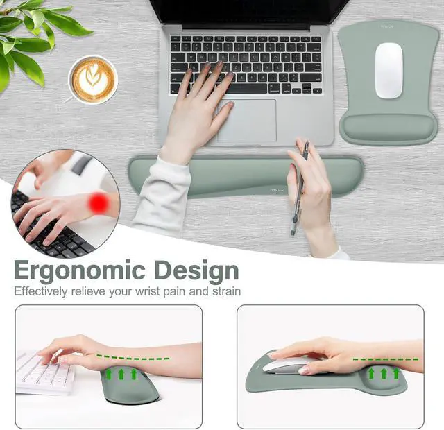 Alt view image 3 of 7 - MOSISO Wrist Rest Support for Mouse Pad & Keyboard Set, Ergonomic Mousepad Non-Slip Base Home/Office Pain Relief & Easy Typing Cushion with Neoprene Cloth & Raised Memory Foam, Antique Green