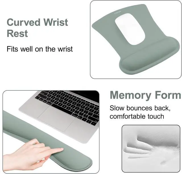 Alt view image 5 of 7 - MOSISO Wrist Rest Support for Mouse Pad & Keyboard Set, Ergonomic Mousepad Non-Slip Base Home/Office Pain Relief & Easy Typing Cushion with Neoprene Cloth & Raised Memory Foam, Antique Green
