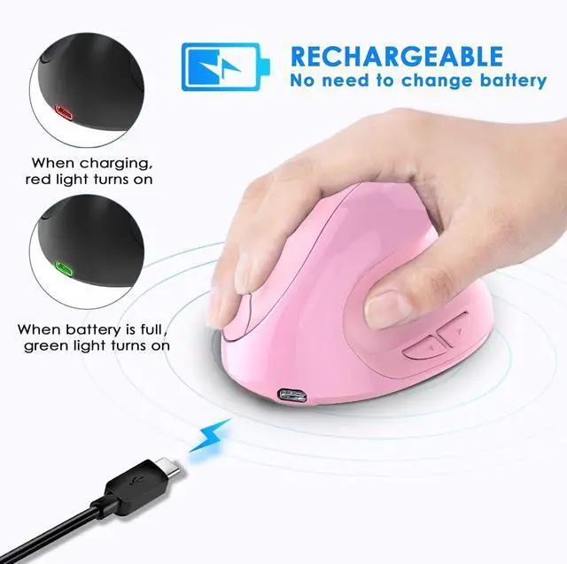 Alt view image 3 of 4 - Ergonomic Mouse,Rechargeable Small Vertical Mouse with 6 Buttons Adjustable 800/1200/1600 DPI Pink Wireless Mouse for Laptop Desktop PC Mac