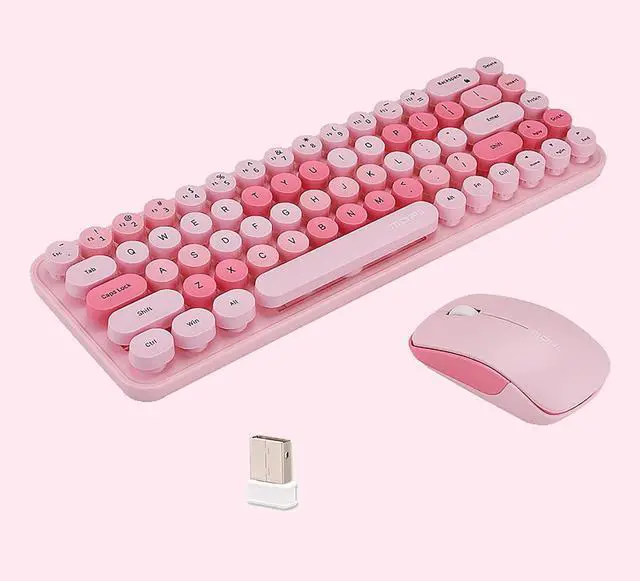 Main image of Compact Wireless Keyboard and Mouse Combo, Colorful Round Keycap, Soundless 68 Keys, Suitable for Girls and Kids, Compatible with Notebook, PC (Pink)