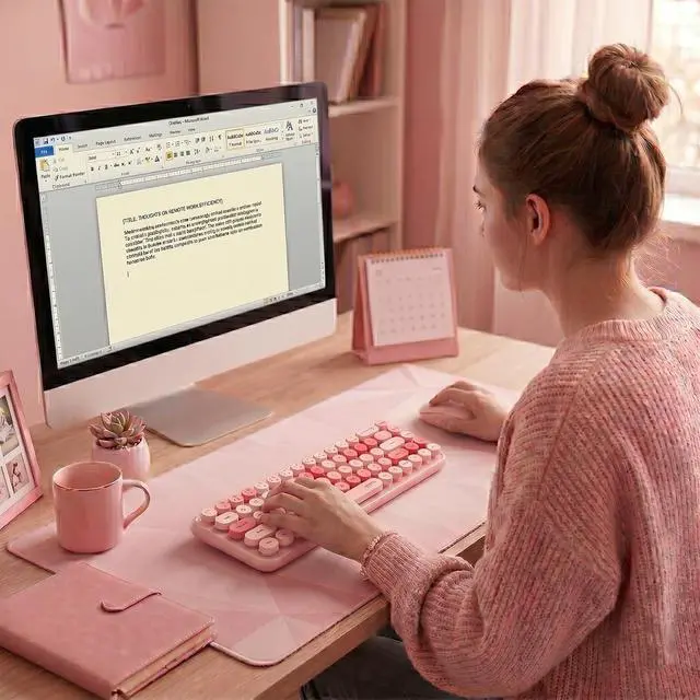 Alt view image 3 of 7 - Compact Wireless Keyboard and Mouse Combo, Colorful Round Keycap, Soundless 68 Keys, Suitable for Girls and Kids, Compatible with Notebook, PC (Pink)