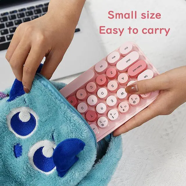 Alt view image 6 of 7 - Compact Wireless Keyboard and Mouse Combo, Colorful Round Keycap, Soundless 68 Keys, Suitable for Girls and Kids, Compatible with Notebook, PC (Pink)