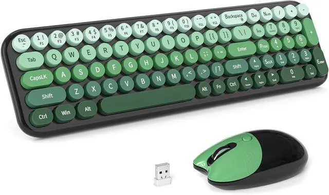 Main image of MOFII Wireless Keyboard and Mouse Combo, Compact Typewriter Retro Round Computer Keyboard and Mouse Set, Plug and Play, for Windows, Computer, Desktop, PC, Notebook - Black Green Gradient