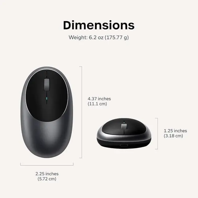 Alt view image 6 of 7 - Satechi M1 Wireless Bluetooth Mouse, USB-C Rechargeable, Space Gray | Compact and portable, for MacBook, iPad, iPad mini, Mac mini, iMac, Windows