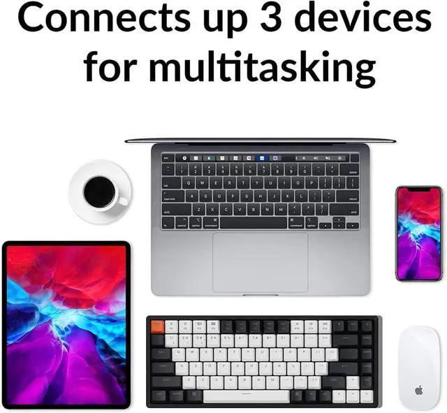 Alt view image 4 of 7 - Keychron K2 75% Layout 84 Keys Hot-swappable Bluetooth Wireless/USB Wired Mechanical Keyboard with Super Red Switch/Double-Shot Keycaps/RGB Backlight/Aluminum Frame for Mac Windows Version 2