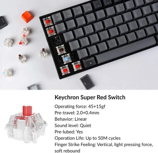 Alt view image 4 of 7 - Keychron K4 96% Layout 100 Keys Wireless Bluetooth 5.1/Wired USB Mechanical Gaming Keyboard with Keychron Super Red Switch White LED Backlight N-Key Rollover for Mac Windows PC-Version 2