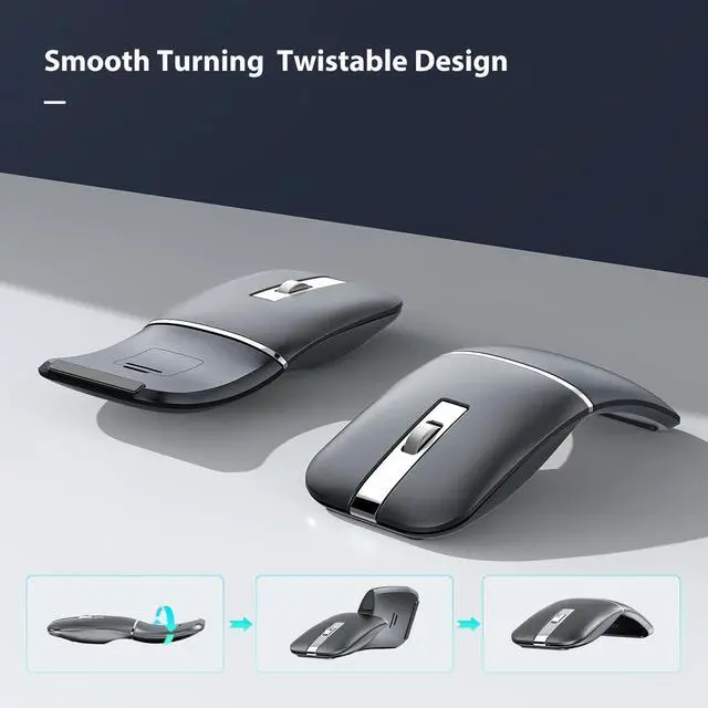 Alt view image 2 of 7 - Bluetooth Wireless Arc Travel Mouse, Bluetooth 5.0/4.0 & 2.4G Tri-Mode, Rotating Foldable Ergonomic Mice, Type-C Rechargeable Multi-Device for Microsoft Laptop, PC, MacBook, Chromebook, Lenovo - Black