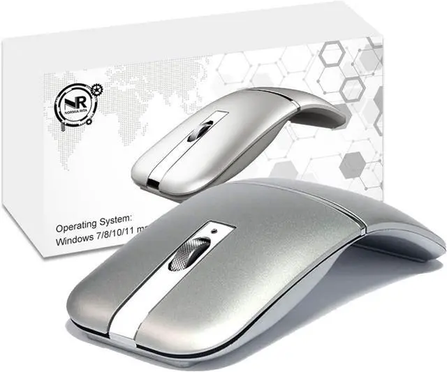 Main image of Foldable Arc Wireless Mouse Silent Click Bluetooth 5.3 and 2.4GHz | Dual Modes Portable Curved Mouse for Home, Office, Travel (Silver)