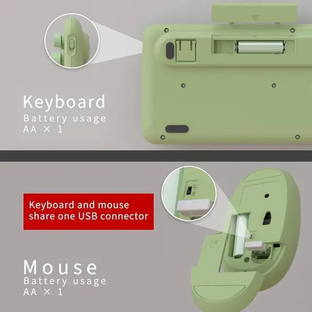 Alt view image 6 of 7 - UBOTIE Colorful Wireless Keyboard and Mouse Combo (Green-Colorful) | Retro Typewriter Floating Full-Sized Keys Computer Keyboard with Optical Mouse, 2.4GHz USB Connection for Windows Mac