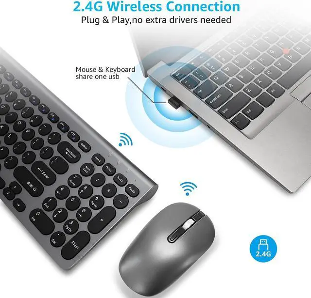 Alt view image 2 of 7 - LeadsaiL Wireless Keyboard and Mouse Combo, Wireless USB Mouse and Computer Keyboard Set, Compact and Silent for Windows Laptop, Desktop, PC- Grey