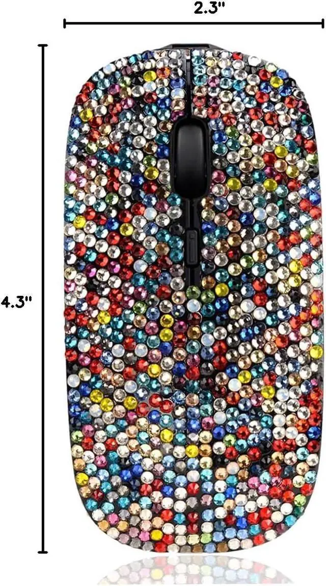 Alt view image 6 of 6 - SA@ Luxury Bling Rechargeable Wireless Mouse with Austrian Crystal Rhinestone,Flat Slim Mouse for Laptop PC Girl's Gift (Colorful)