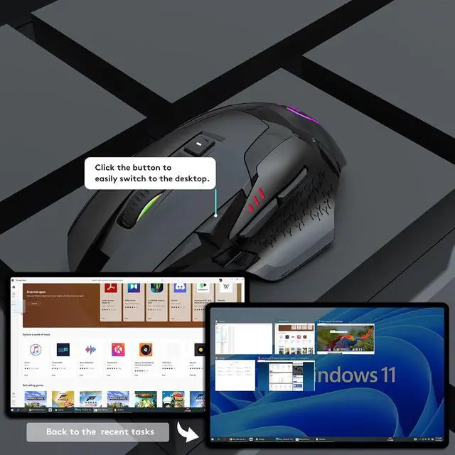 Alt view image 2 of 5 - Wireless Bluetooth Mouse for Laptop Thumb Rest Ergonomic - 4000DPI Rechargeable 10 Buttons/Shortcuts USB-C RGB Silence, Right Hand up for 3 Devices for Laptop Mac PC