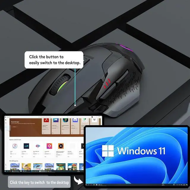 Alt view image 3 of 5 - Wireless Bluetooth Mouse for Laptop Thumb Rest Ergonomic - 4000DPI Rechargeable 10 Buttons/Shortcuts USB-C RGB Silence, Right Hand up for 3 Devices for Laptop Mac PC