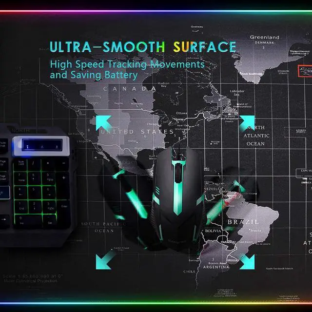 Alt view image 7 of 7 - RGB Gaming Mouse Pad 31.5" x 12" Large Extended LED Mouse Pad with 11 Lighting Modes, World Map Desk Mat, Waterproof Smooth Surface, Non-Slip Rubber Base, Great for Christmas & Holiday Gifts