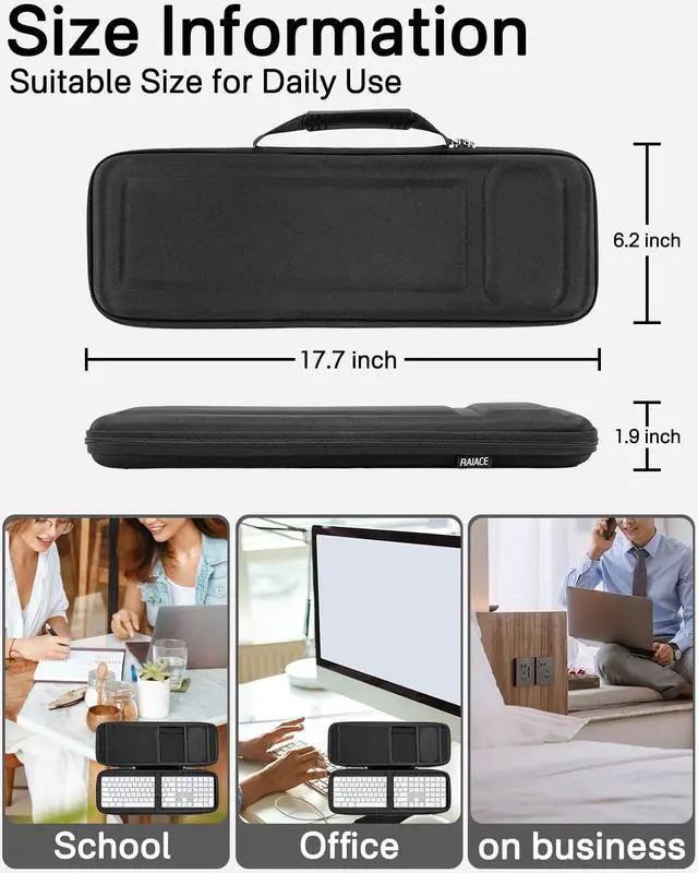 Alt view image 4 of 7 - RAIACE Hard Storage Case Compatible with Apple Magic Keyboard + Magic Mouse. (Case Only) - Black