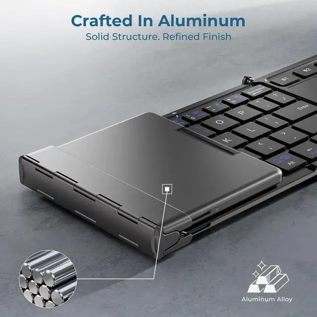 Alt view image 4 of 7 - iClever BK08 Foldable Keyboard with Touchpad for Phone and Tablet, Gray | Multi-Touch Trackpad, Pocket-Sized, Aluminum Build, 3-Device Bluetooth Switching, USB-C Charging, for Travel and Remote Work