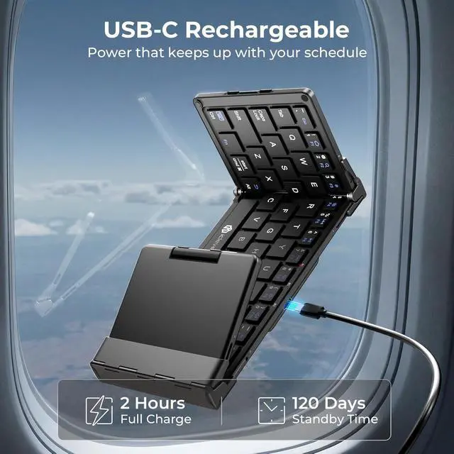 Alt view image 6 of 7 - iClever BK08 Foldable Keyboard with Touchpad for Phone and Tablet, Gray | Multi-Touch Trackpad, Pocket-Sized, Aluminum Build, 3-Device Bluetooth Switching, USB-C Charging, for Travel and Remote Work