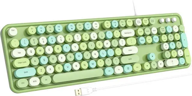 Main image of Atelus Computer Keyboard Wired, Typewriter Style, Plug Play USB Keyboard with Large Number Pad, Caps Indicators, Foldable Stands, Full Size Wired Keyboard for Windows PC Laptop (Green Colorful)