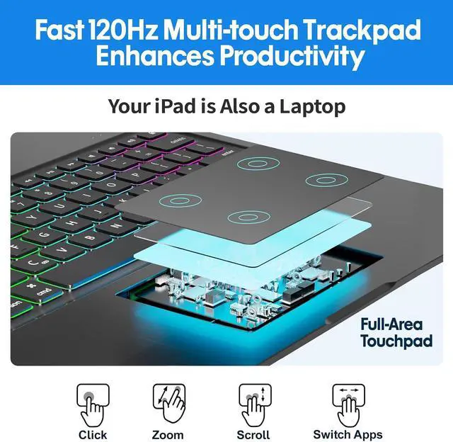 Alt view image 4 of 7 - BABG Keyboard Case for iPad Air 13 inch(M3/M2)&iPad Pro 13(M5/M4),iPad Pro 12.9(6th/5th /4th/3rd Gen) Case with Keyboard,360° Rotatable,Toupad,Backlits,Pencil Charging-Black