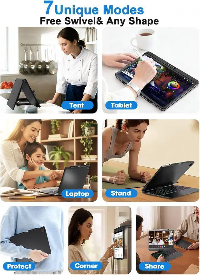 Alt view image 7 of 7 - BABG Keyboard Case for iPad Air 13 inch(M3/M2)&iPad Pro 13(M5/M4),iPad Pro 12.9(6th/5th /4th/3rd Gen) Case with Keyboard,360° Rotatable,Toupad,Backlits,Pencil Charging-Black