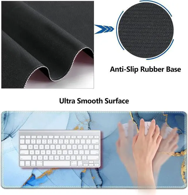 Alt view image 4 of 7 - AIMSA Large Gaming Mouse Pad Set, Keyboard Wrist Rest Support Mouse Pad, Ergonomic Memory Foam Multifunctional Extended Desk Mat 35x15.7in Anti-Slip Rubber Base for Office Home, Blue Marble