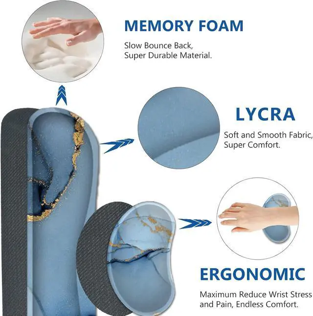 Alt view image 5 of 7 - AIMSA Large Gaming Mouse Pad Set, Keyboard Wrist Rest Support Mouse Pad, Ergonomic Memory Foam Multifunctional Extended Desk Mat 35x15.7in Anti-Slip Rubber Base for Office Home, Blue Marble