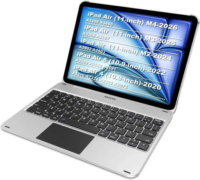 Alt view image 3 of 7 - Arteck iPad Air 11-inch Keyboard Case with Trackpad, Bluetooth Keyboard with Folio Full Protection Case and Touchpad for Apple iPad Air 11 M4/M3/M2 (2026/2025/2024), Air 5/Air 4