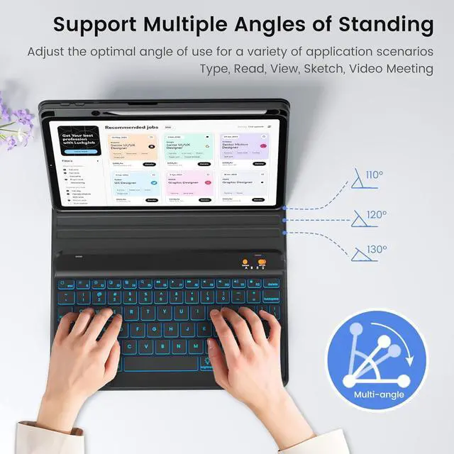 Alt view image 5 of 7 - BLUTLOTUS Keyboard case for iPad 9th/8th/7th Generation 10.2 Inch - Backlit Wireless Detachable Folio Keyboard Cover with Pencil Holder for iPad 9th/8th/7th Gen, Air 3rd Generation 10.5 Inch