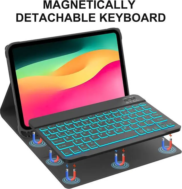 Alt view image 5 of 7 - Keyboard Case for iPad(A16) 11th 11" 2025/10th 10.9" 2022, Backlit Black | Backlit, Magnetic, Detachable Wireless, Multi-Angle, S Pen Holder, Slim and Lightweight, PU Protection, Rechargeable