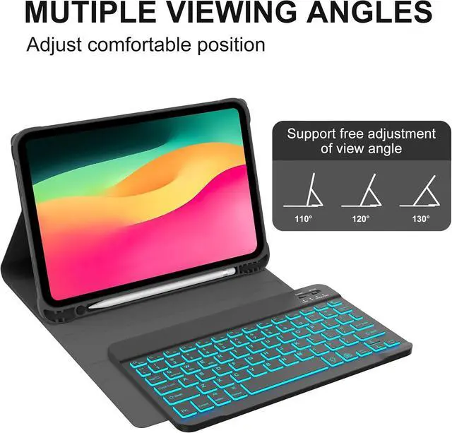 Alt view image 6 of 7 - Keyboard Case for iPad(A16) 11th 11" 2025/10th 10.9" 2022, Backlit Black | Backlit, Magnetic, Detachable Wireless, Multi-Angle, S Pen Holder, Slim and Lightweight, PU Protection, Rechargeable