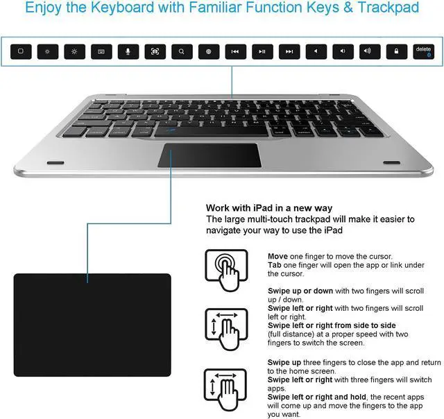 Alt view image 6 of 7 - Arteck iPad 9th Gen 10.2-inch 2021 Keyboard Case with Track Pad, Bluetooth Keyboard with Folio Full Protection Case and Touch Pad for Apple 10.2-inch iPad 9, 8, 7 with 130 Degree Swivel Rotating