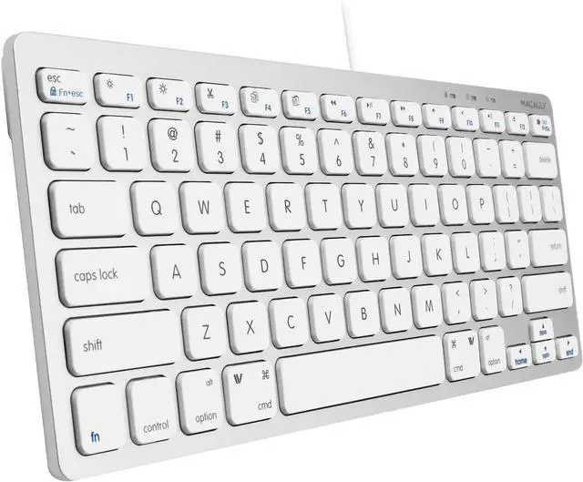 Main image of Macally Small Wired Keyboard for Mac and Windows - 78 Scissor Switch Keys Compatible Apple Keyboard - USB Mini Keyboard that Saves Space and Looks Great - Plug and Play Wired Mac Keyboard - Aluminum