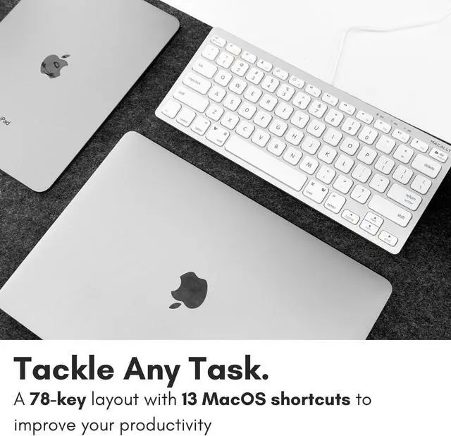 Alt view image 2 of 7 - Macally Small Wired Keyboard for Mac and Windows - 78 Scissor Switch Keys Compatible Apple Keyboard - USB Mini Keyboard that Saves Space and Looks Great - Plug and Play Wired Mac Keyboard - Aluminum