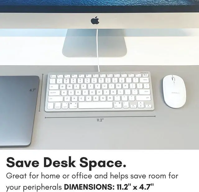 Alt view image 3 of 7 - Macally Small Wired Keyboard for Mac and Windows - 78 Scissor Switch Keys Compatible Apple Keyboard - USB Mini Keyboard that Saves Space and Looks Great - Plug and Play Wired Mac Keyboard - Aluminum