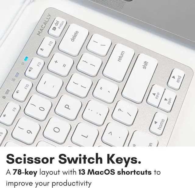Alt view image 4 of 7 - Macally Small Wired Keyboard for Mac and Windows - 78 Scissor Switch Keys Compatible Apple Keyboard - USB Mini Keyboard that Saves Space and Looks Great - Plug and Play Wired Mac Keyboard - Aluminum