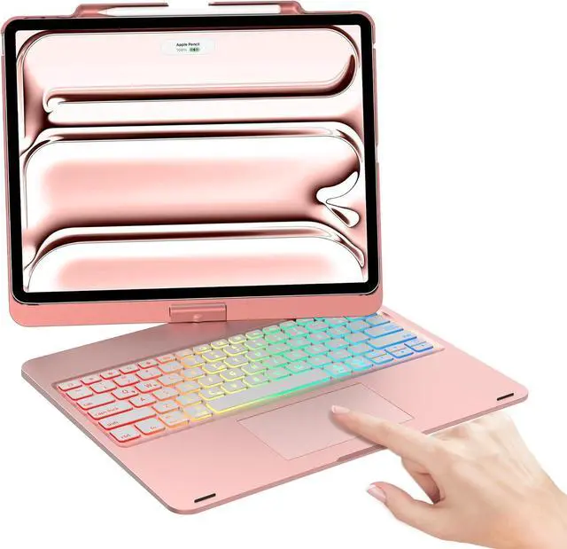 Main image of Keyboard Case for iPad Air 13 inch (M3/M2) & iPad Pro 13, iPad Pro 12.9 (6th/5th/4th/3rd Gen), 7 Modes Rainbow Backlit, Wireless Multi-Touch Trackpad, 360° Rotatable Protective Case with Pencil Holder