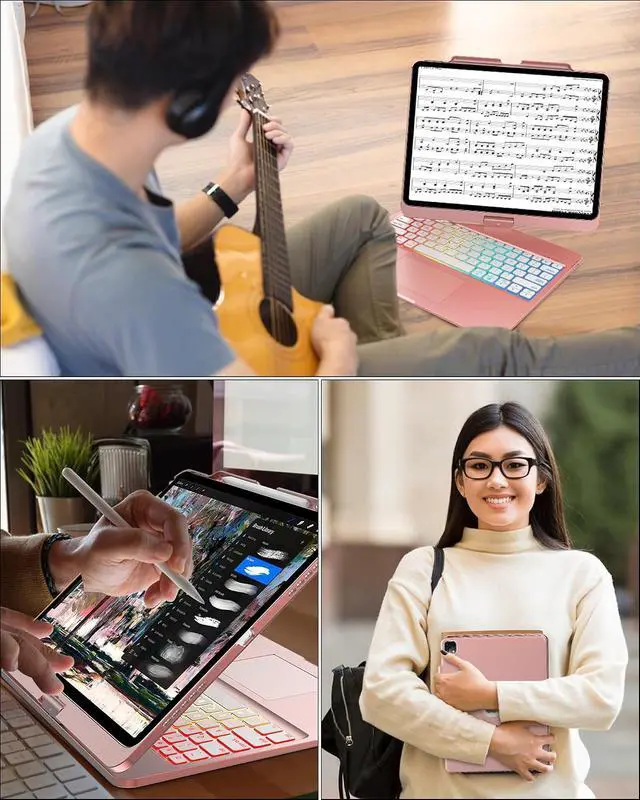 Alt view image 7 of 7 - Keyboard Case for iPad Air 13 inch (M3/M2) & iPad Pro 13, iPad Pro 12.9 (6th/5th/4th/3rd Gen), 7 Modes Rainbow Backlit, Wireless Multi-Touch Trackpad, 360° Rotatable Protective Case with Pencil Holder