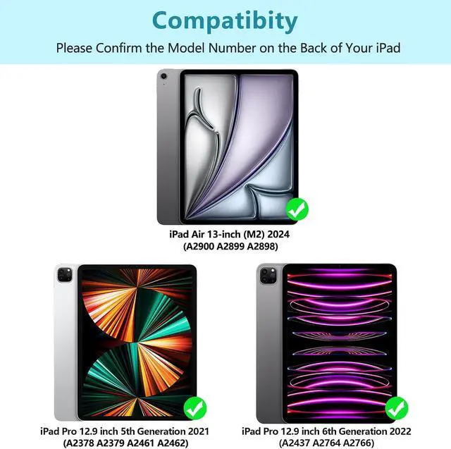 Alt view image 2 of 7 - besky for iPad Air 13 Inch (M4/M3/M2) & Pro 12.9 Case with Keyboard | Wireless Detachable Keyboard with Pencil Holder, Auto Sleep/Wake, Compatible with iPad Pro 12.9 5th/6th Gen & Air13, Blue